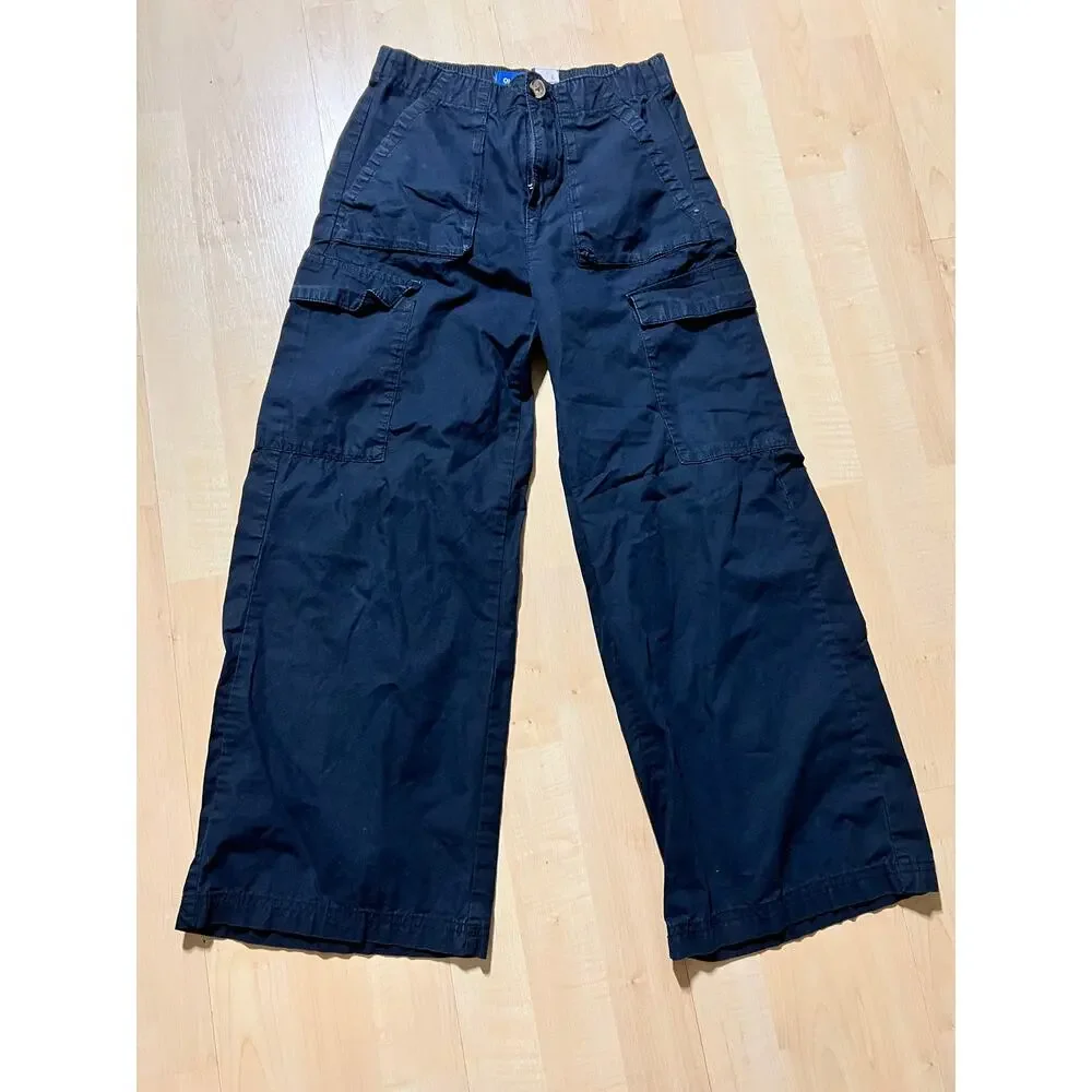 Old Navy Cargo Pants Youth L 10-12 Black Wide Leg Utility Y2K Baggy Skater hike